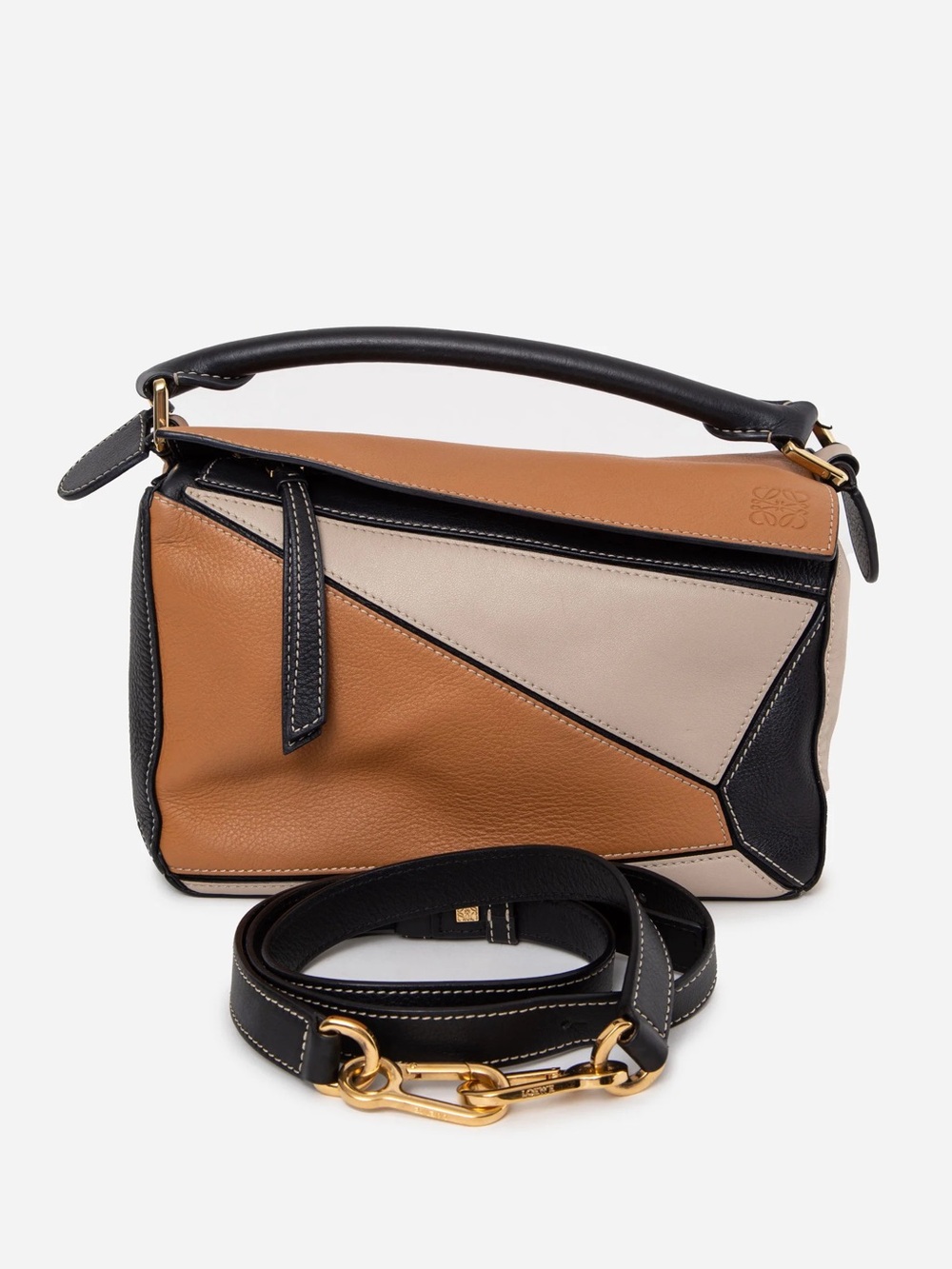 Loewe 2019 Black/Brown/Cream Calfskin Small Puzzle Bag